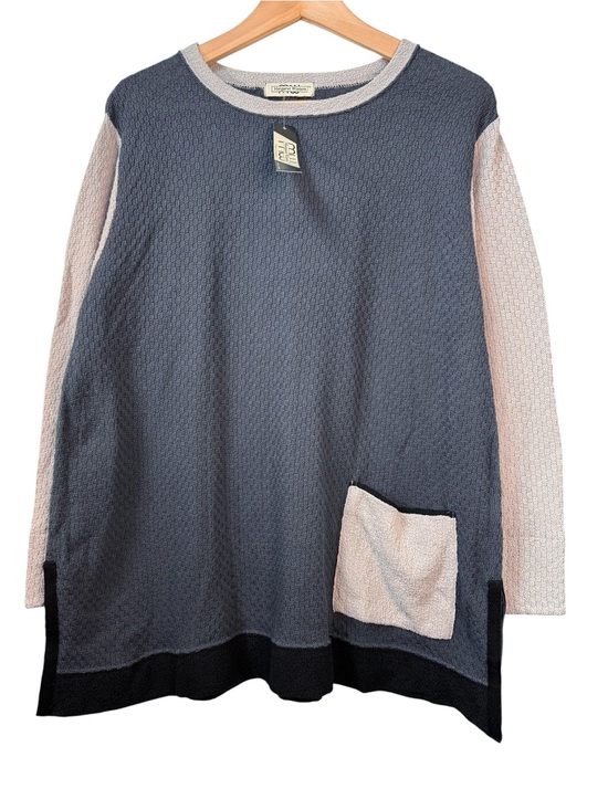 Margaret Winters Sweaters - Margaret Winters Sweater L NWT Gray Colorblock Cotton Knit Lagenlook Art To Wear